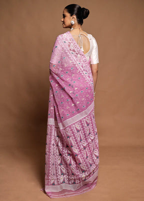 Purple Tant Jamdani Saree Without Blouse Piece