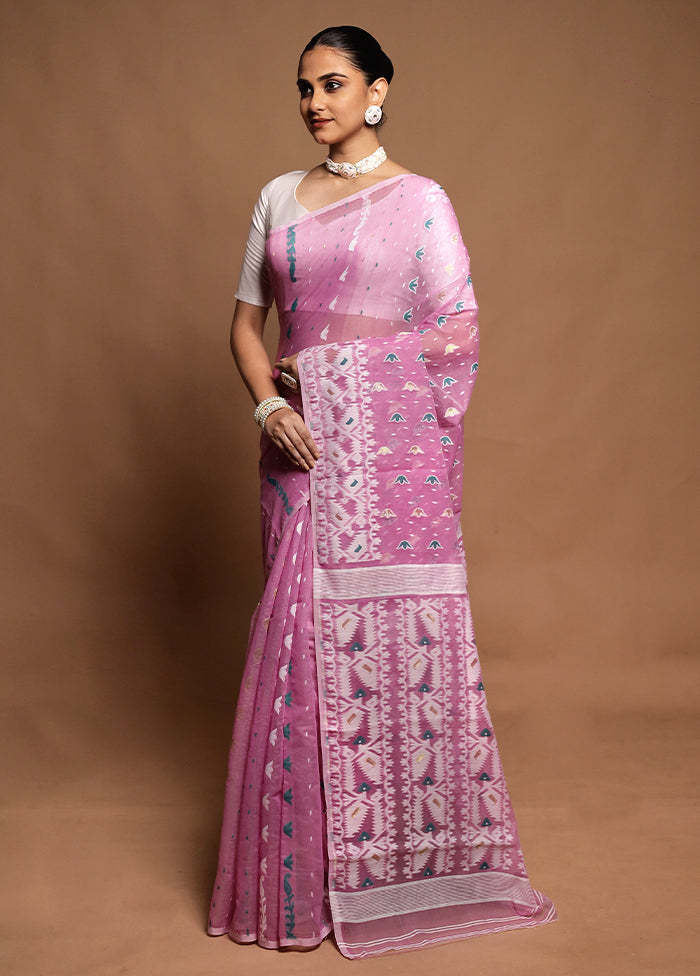 Purple Tant Jamdani Saree Without Blouse Piece