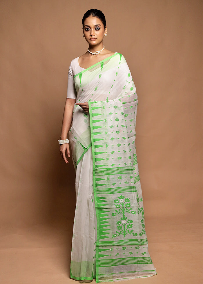 White Tant Jamdani Saree Without Blouse Piece