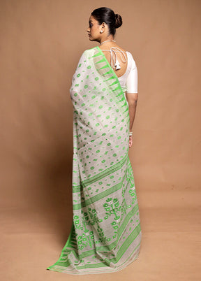 White Tant Jamdani Saree Without Blouse Piece