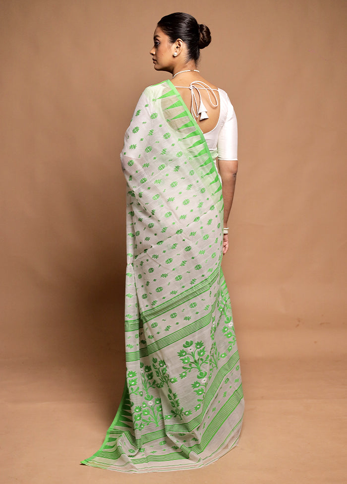 White Tant Jamdani Saree Without Blouse Piece