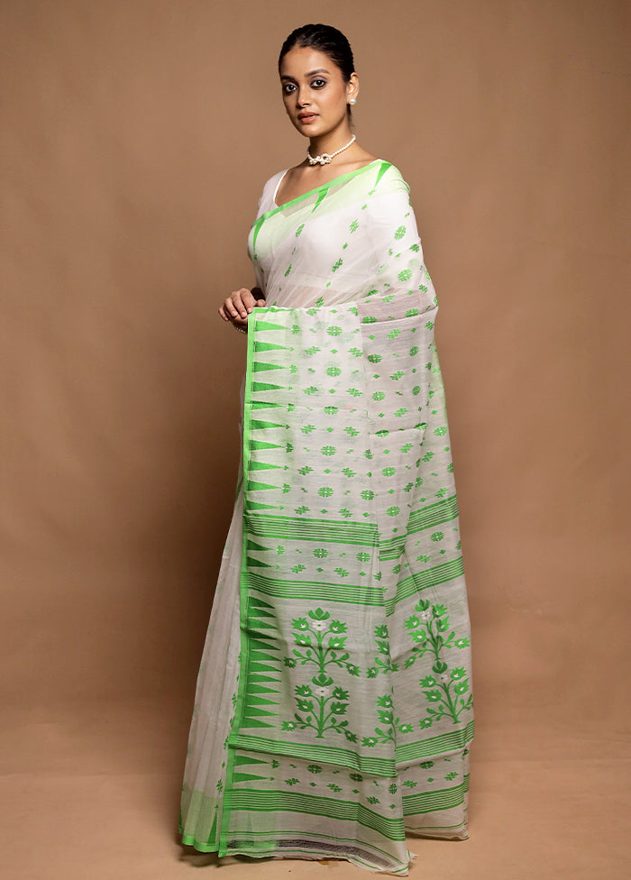 White Tant Jamdani Saree Without Blouse Piece