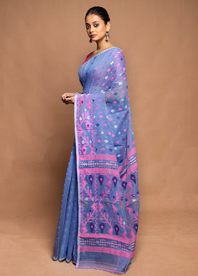 Blue Tant Jamdani Saree Without Blouse Piece