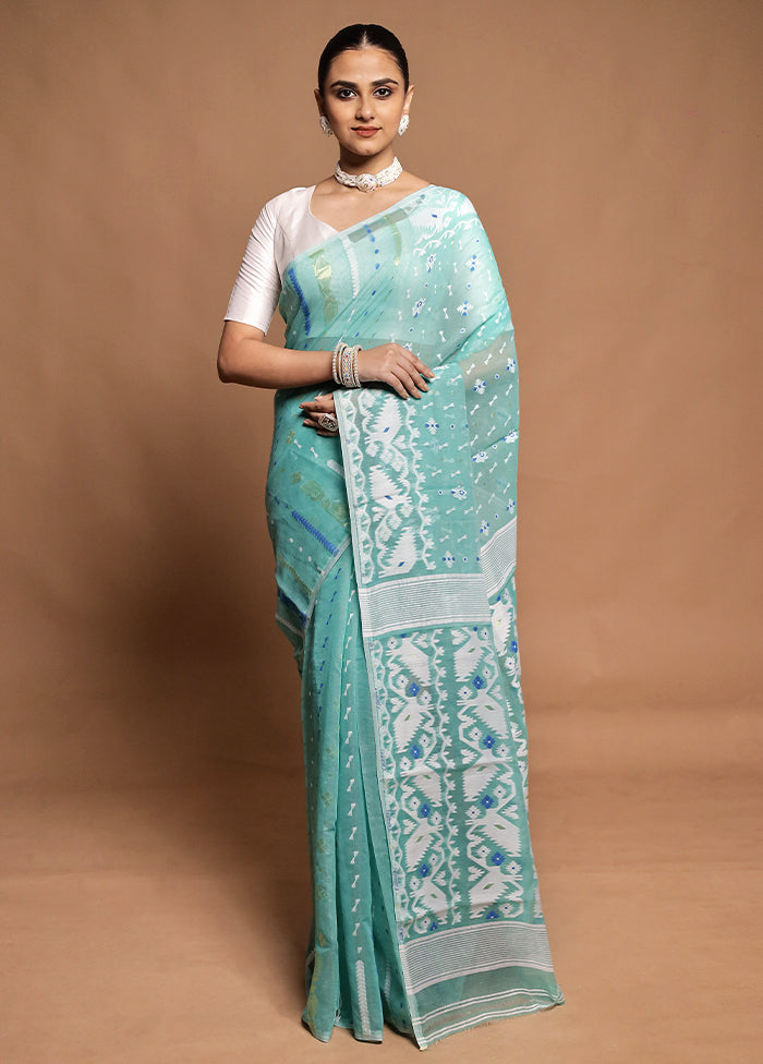 Green Tant Jamdani Saree Without Blouse Piece