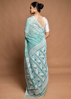 Green Tant Jamdani Saree Without Blouse Piece