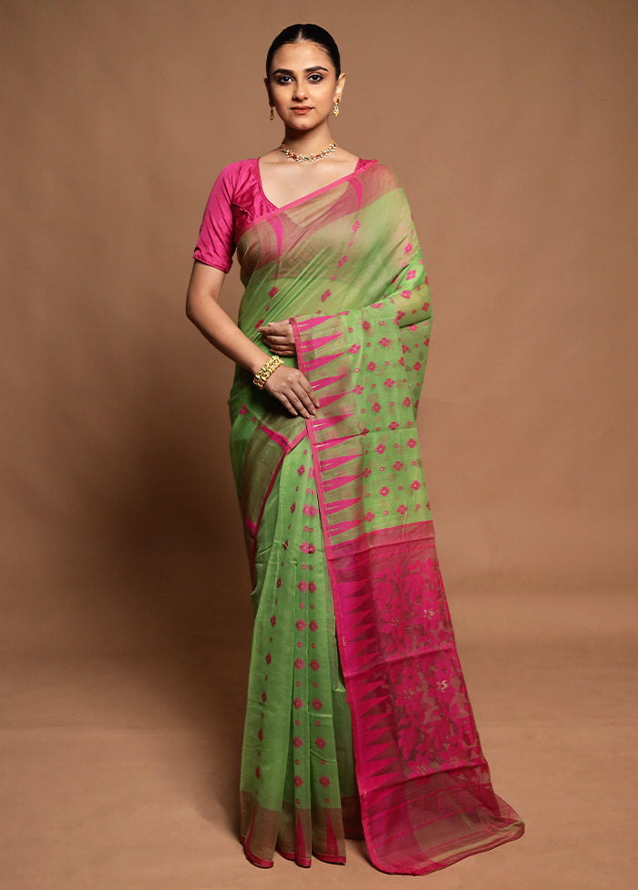 Green Tant Jamdani Saree Without Blouse Piece