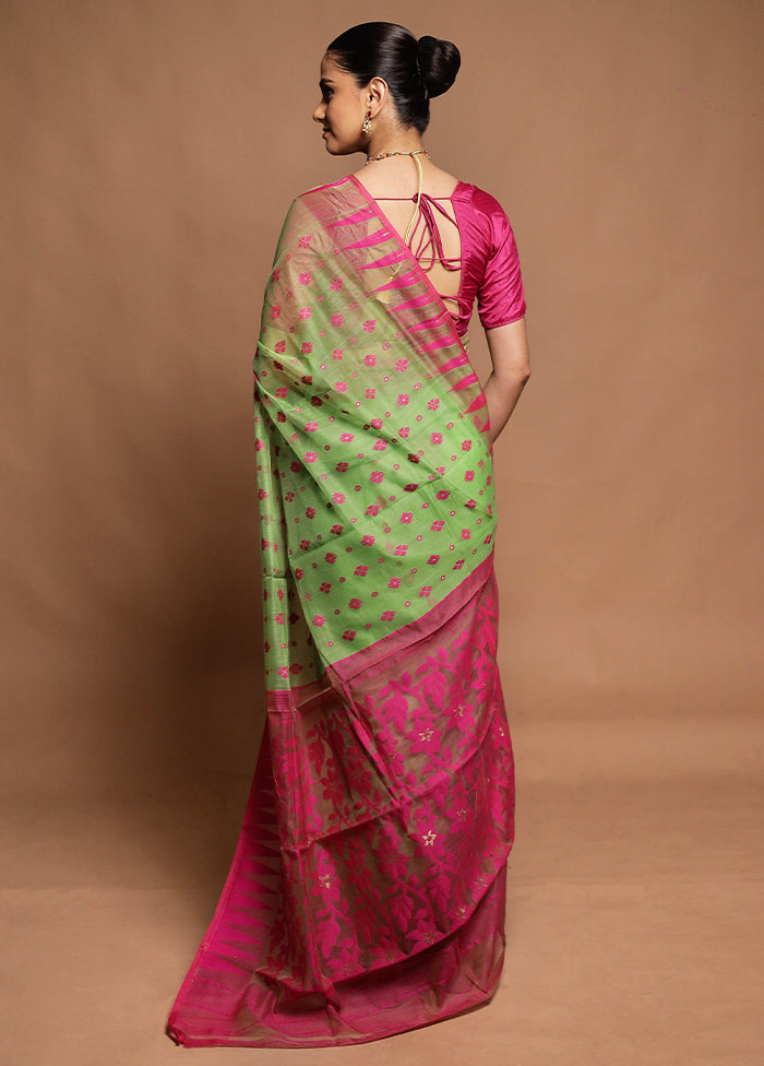 Green Tant Jamdani Saree Without Blouse Piece