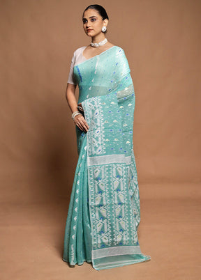 Green Tant Jamdani Saree Without Blouse Piece
