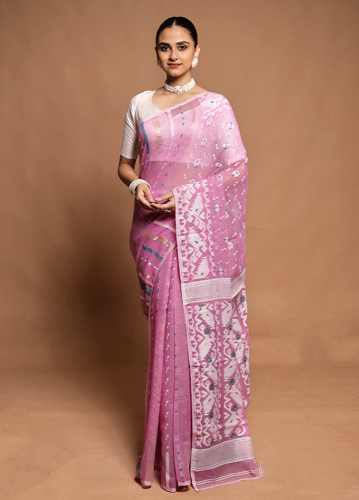Purple Tant Jamdani Saree Without Blouse Piece