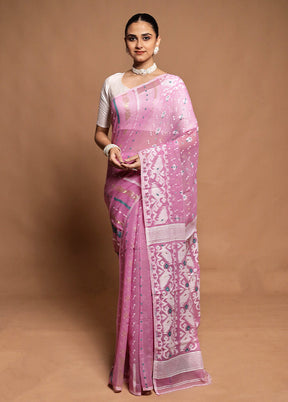 Purple Tant Jamdani Saree Without Blouse Piece
