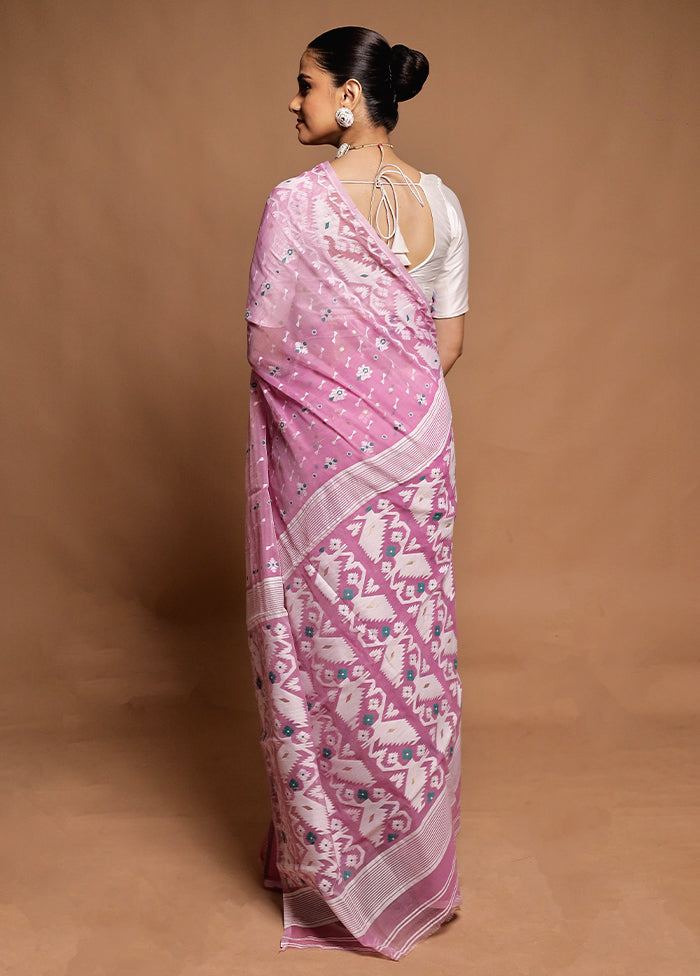 Purple Tant Jamdani Saree Without Blouse Piece