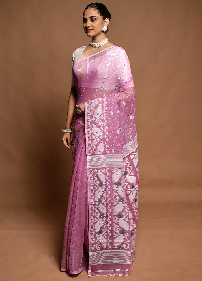 Purple Tant Jamdani Saree Without Blouse Piece