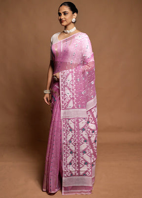 Purple Tant Jamdani Saree Without Blouse Piece