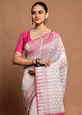 Pink Tant Jamdani Saree Without Blouse Piece