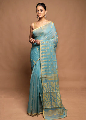 Blue Tant Jamdani Saree Without Blouse Piece