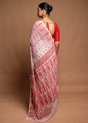 White Tant Jamdani Saree Without Blouse Piece