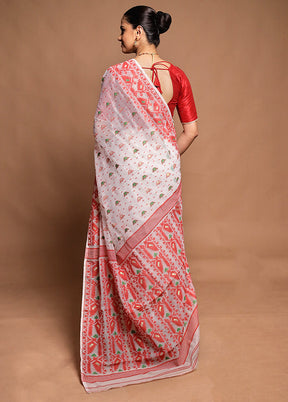 White Tant Jamdani Saree Without Blouse Piece