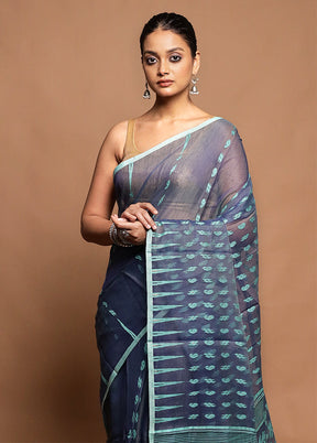 Blue Tant Jamdani Saree Without Blouse Piece