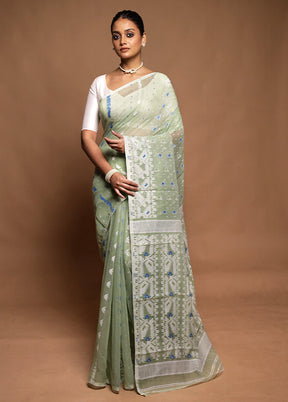 Green Tant Jamdani Saree Without Blouse Piece