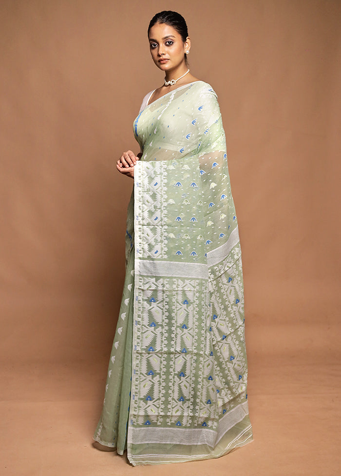 Green Tant Jamdani Saree Without Blouse Piece