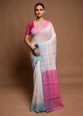 Pink Tant Jamdani Saree Without Blouse Piece