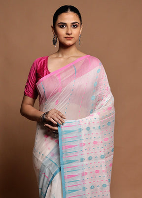 Pink Tant Jamdani Saree Without Blouse Piece