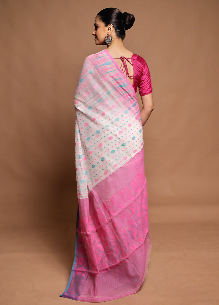 Pink Tant Jamdani Saree Without Blouse Piece
