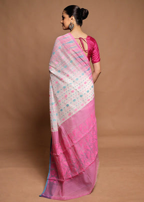 Pink Tant Jamdani Saree Without Blouse Piece