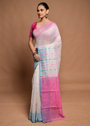 Pink Tant Jamdani Saree Without Blouse Piece
