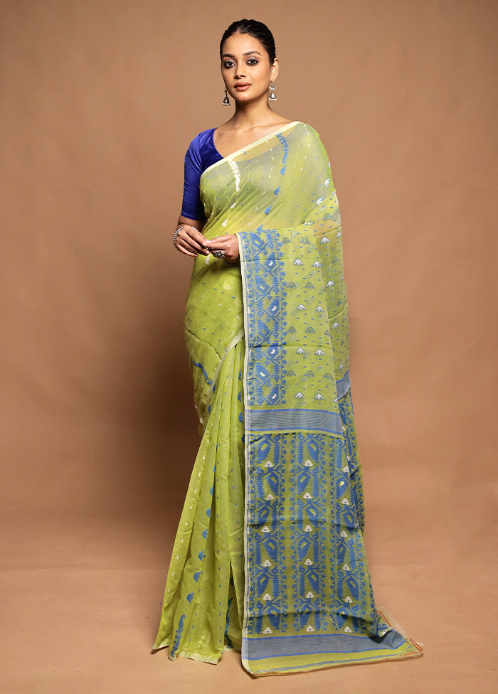 Green Tant Jamdani Saree Without Blouse Piece