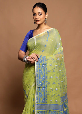 Green Tant Jamdani Saree Without Blouse Piece