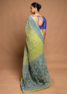 Green Tant Jamdani Saree Without Blouse Piece
