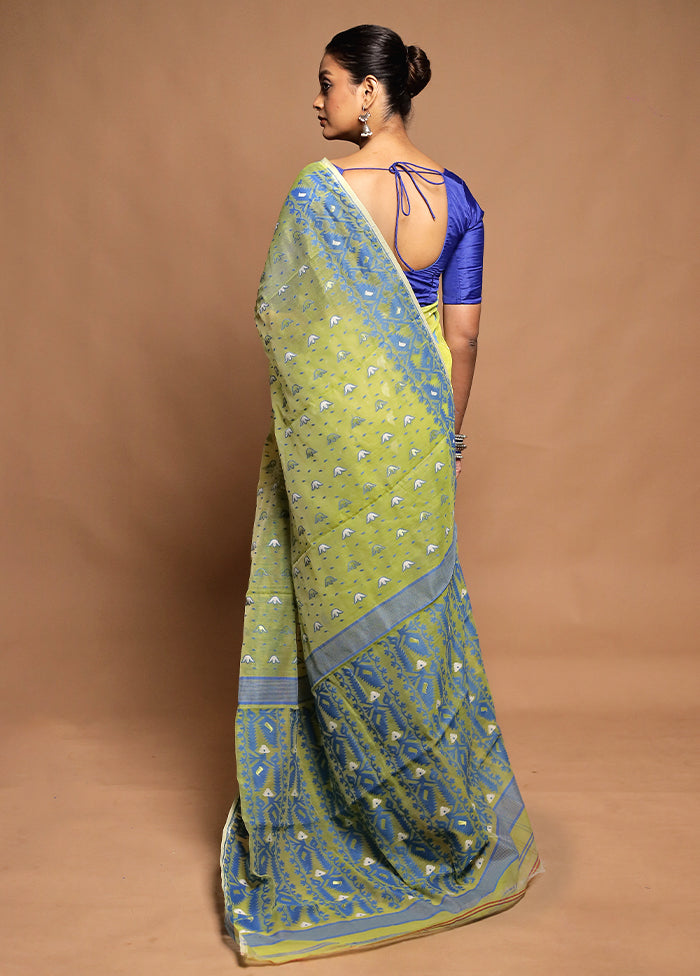 Green Tant Jamdani Saree Without Blouse Piece