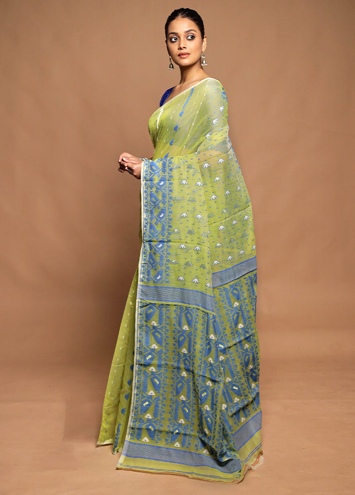 Green Tant Jamdani Saree Without Blouse Piece