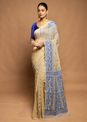 Cream Tant Jamdani Saree Without Blouse Piece