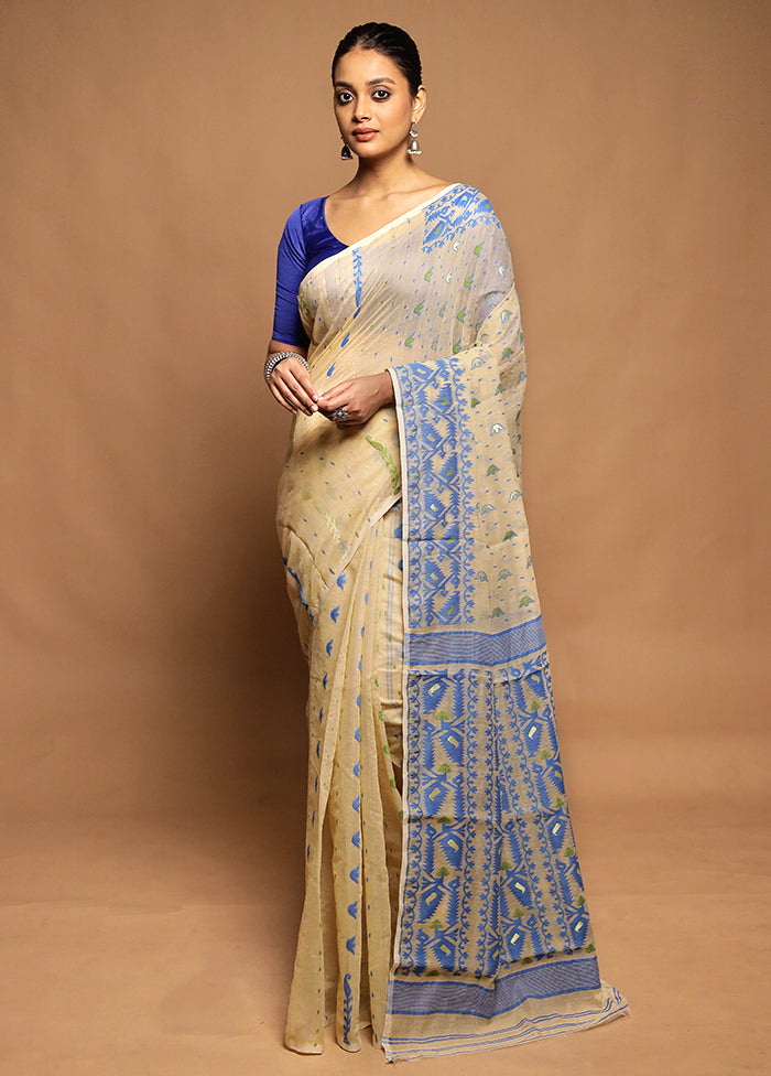 Cream Tant Jamdani Saree Without Blouse Piece
