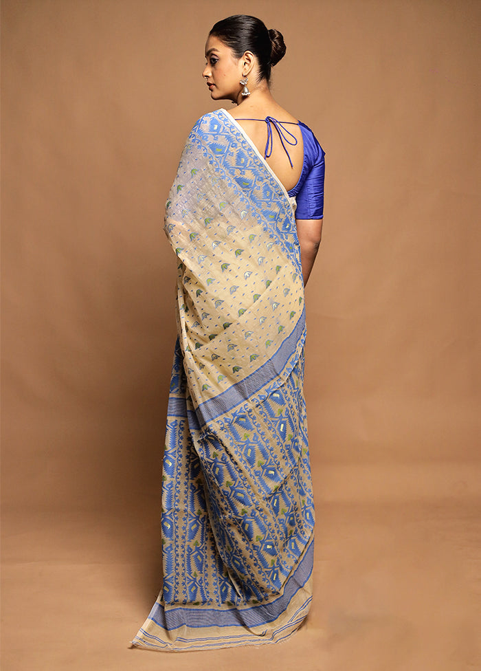 Cream Tant Jamdani Saree Without Blouse Piece