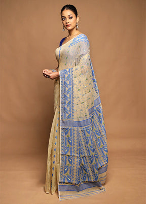 Cream Tant Jamdani Saree Without Blouse Piece