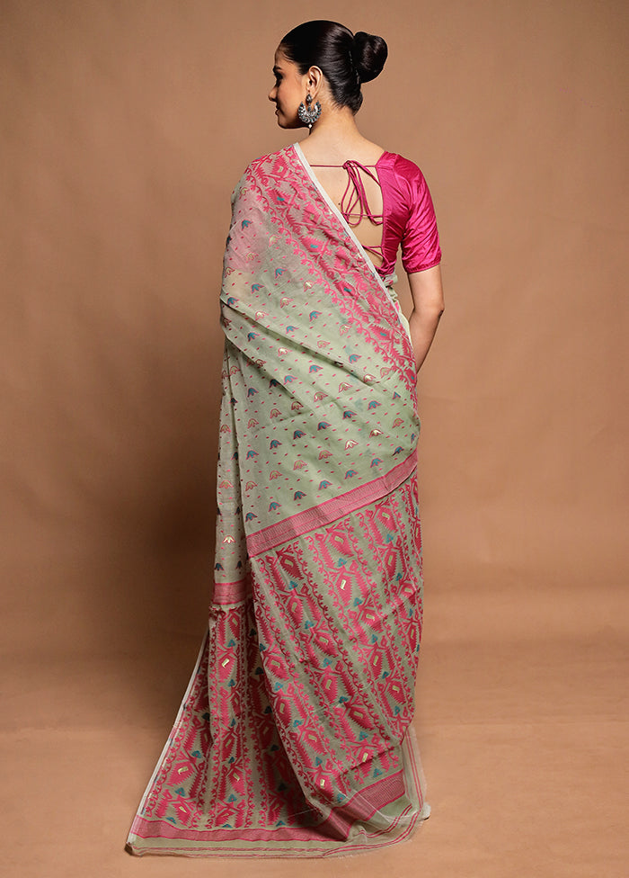 Green Tant Jamdani Saree Without Blouse Piece