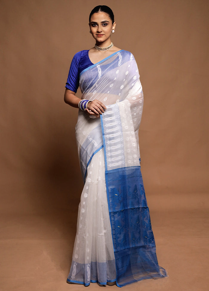 Blue Tant Jamdani Saree Without Blouse Piece