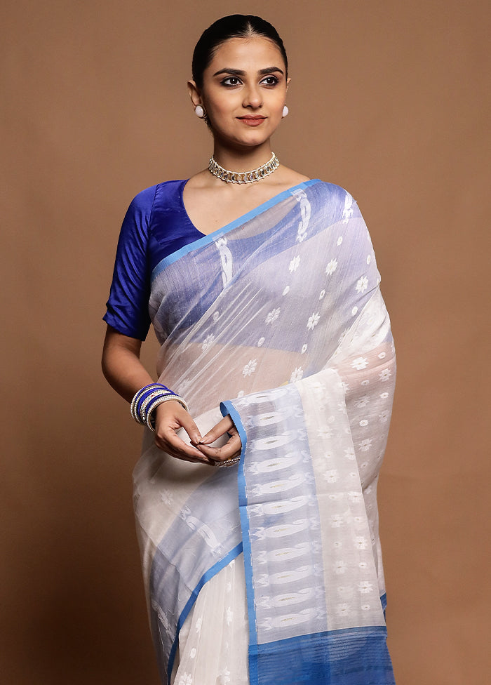 Blue Tant Jamdani Saree Without Blouse Piece