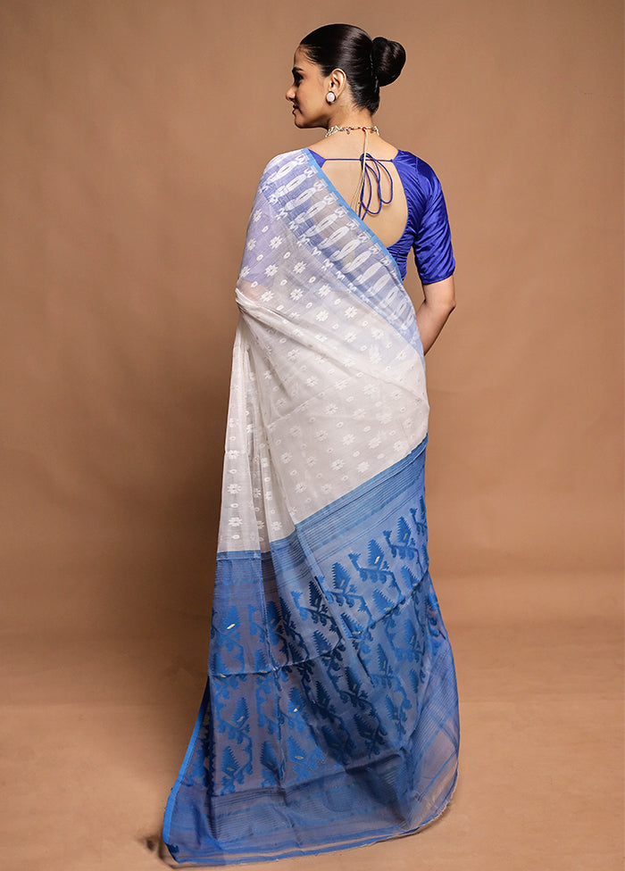 Blue Tant Jamdani Saree Without Blouse Piece