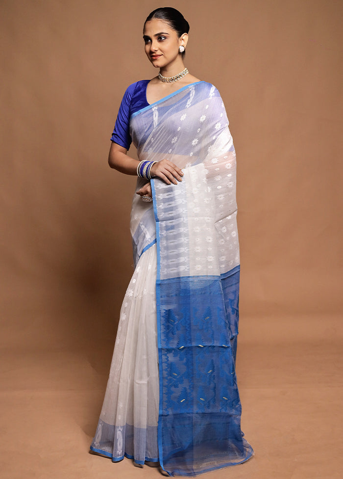 Blue Tant Jamdani Saree Without Blouse Piece