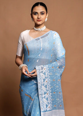 Blue Tant Jamdani Saree Without Blouse Piece