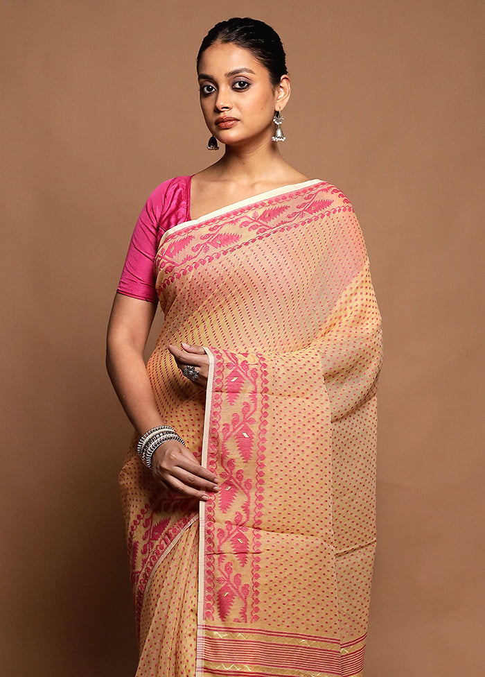 Cream Tant Jamdani Saree Without Blouse Piece