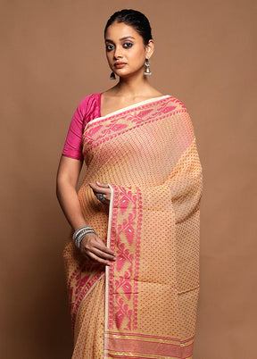 Cream Tant Jamdani Saree Without Blouse Piece