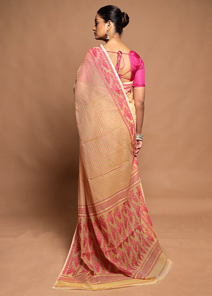Cream Tant Jamdani Saree Without Blouse Piece