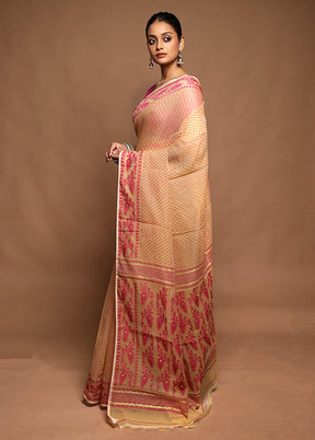 Cream Tant Jamdani Saree Without Blouse Piece