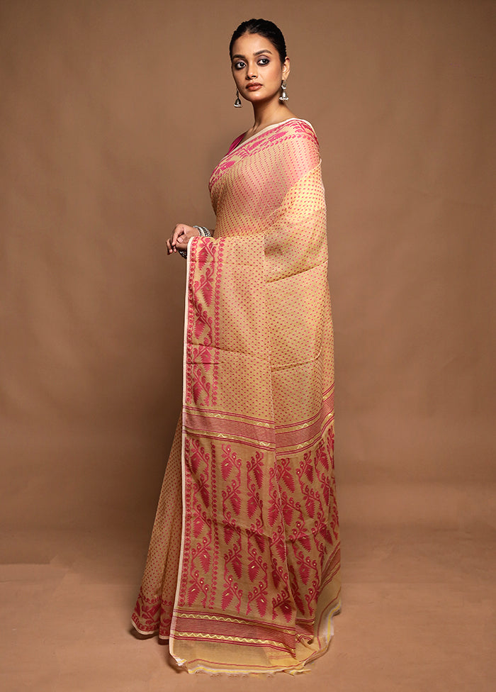 Cream Tant Jamdani Saree Without Blouse Piece