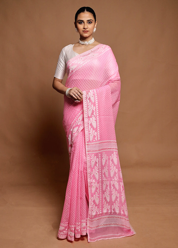Pink Tant Jamdani Saree Without Blouse Piece
